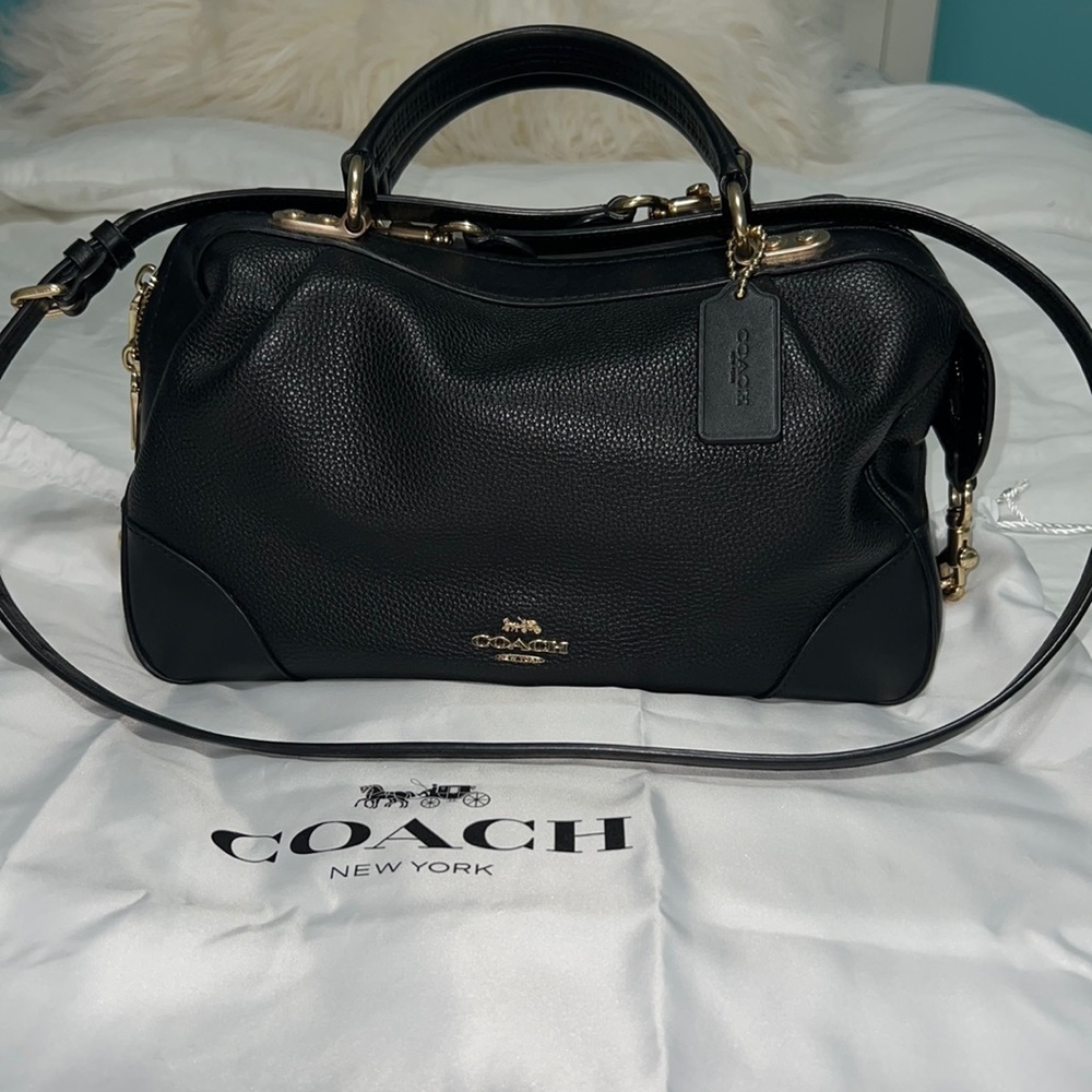 Coach Lane Genuine Leather Satchel Shoulder Bag Gold / Black